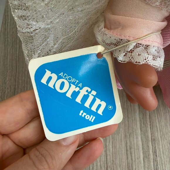 VTG  1985 Norfin Dam Pink Princess Troll Doll Denmark 9” Lady Gwen Tag - Picture 6 of 12